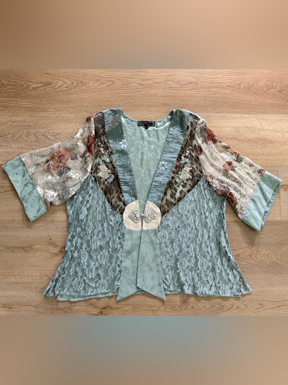 Vintage Spencer Alexis Patchwork Silk Blend Lace Kimono Cardigan 3X
